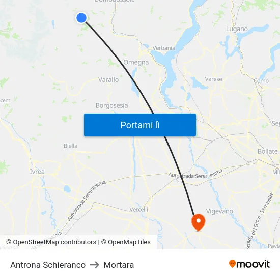 Antrona Schieranco to Mortara map