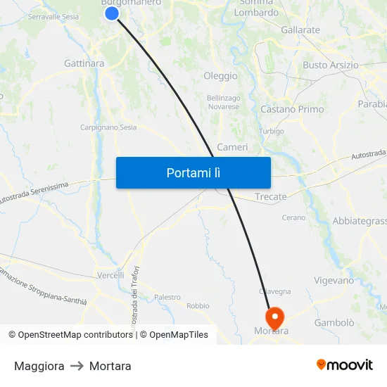 Maggiora to Mortara map