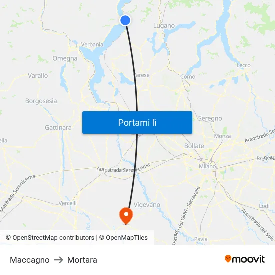 Maccagno to Mortara map