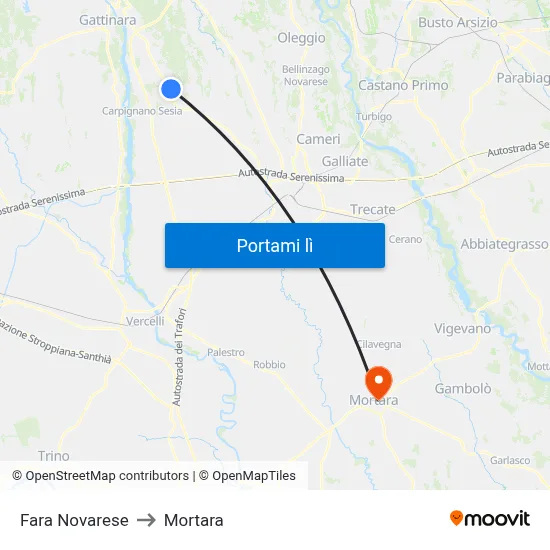 Fara Novarese to Mortara map