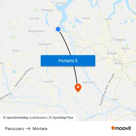 Paruzzaro to Mortara map