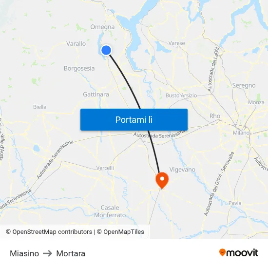 Miasino to Mortara map