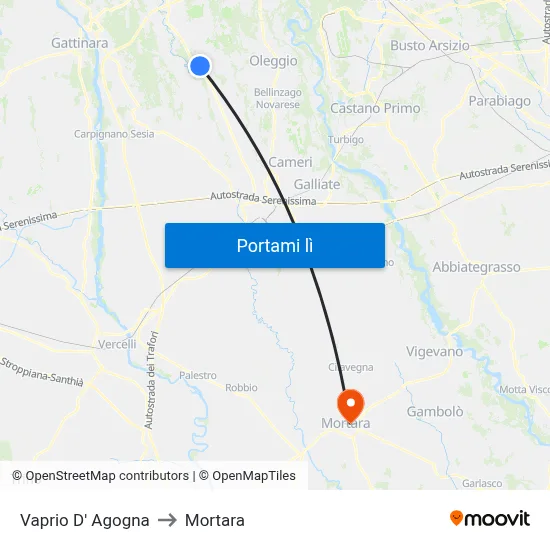 Vaprio D' Agogna to Mortara map