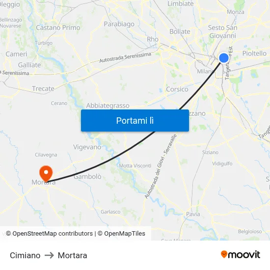 Cimiano to Mortara map