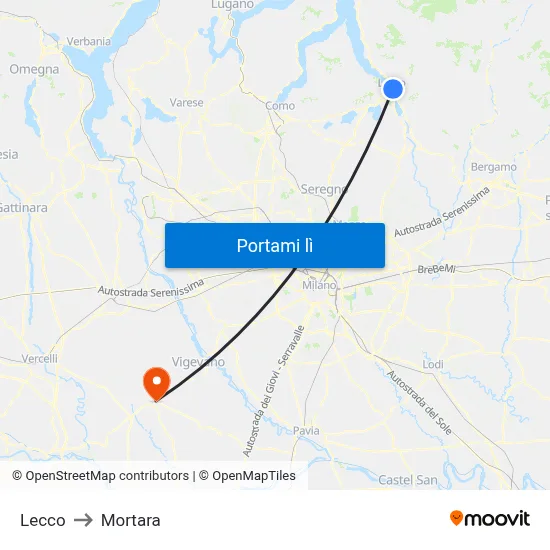 Lecco to Mortara map
