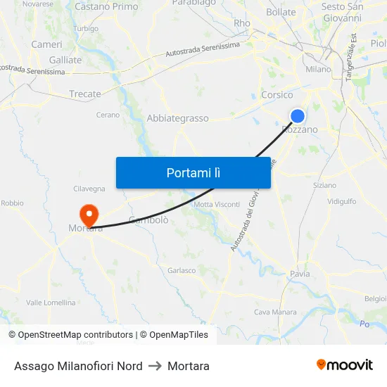 Assago Milanofiori Nord to Mortara map