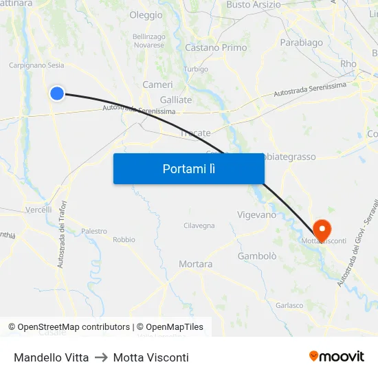 Mandello Vitta to Motta Visconti map