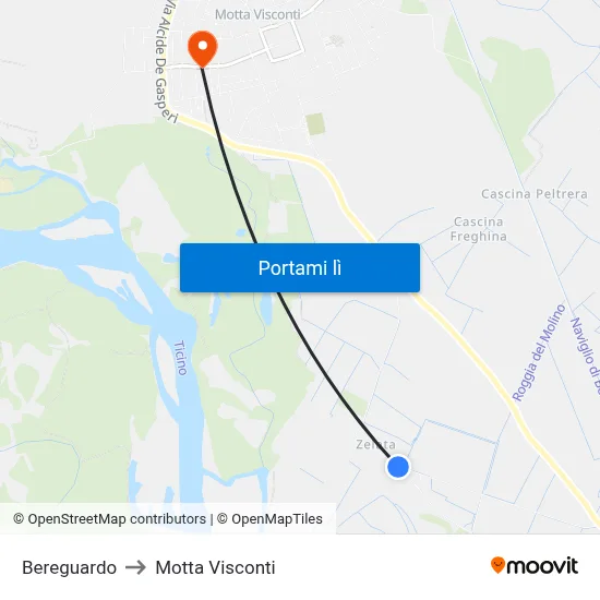 Bereguardo to Motta Visconti map