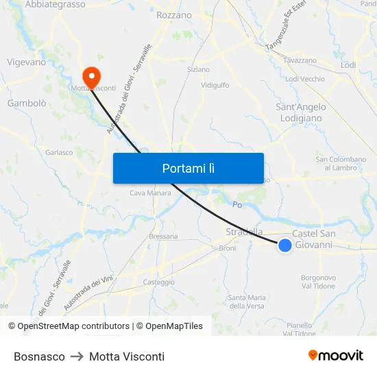 Bosnasco to Motta Visconti map