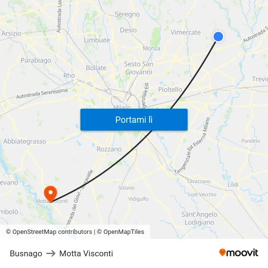 Busnago to Motta Visconti map