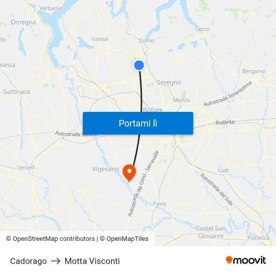 Cadorago to Motta Visconti map