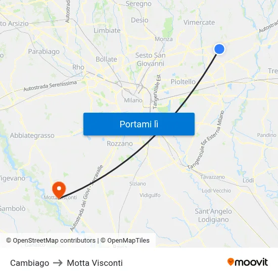 Cambiago to Motta Visconti map