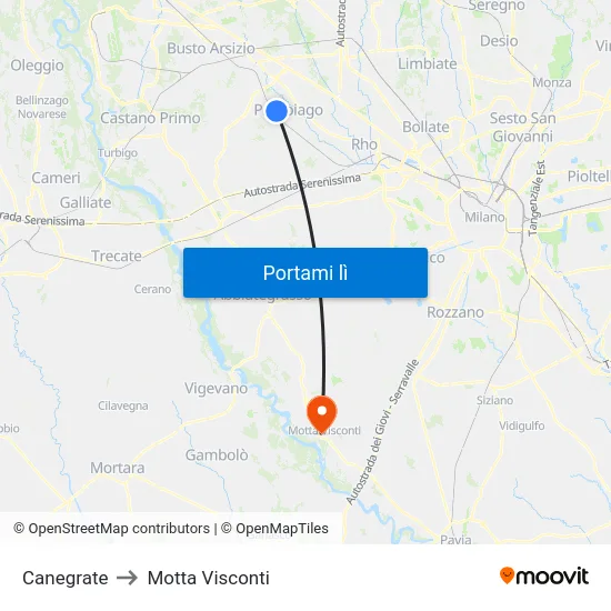 Canegrate to Motta Visconti map