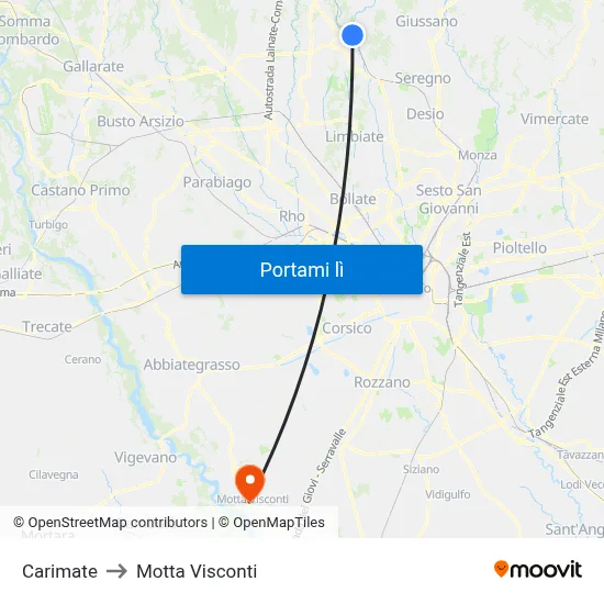 Carimate to Motta Visconti map