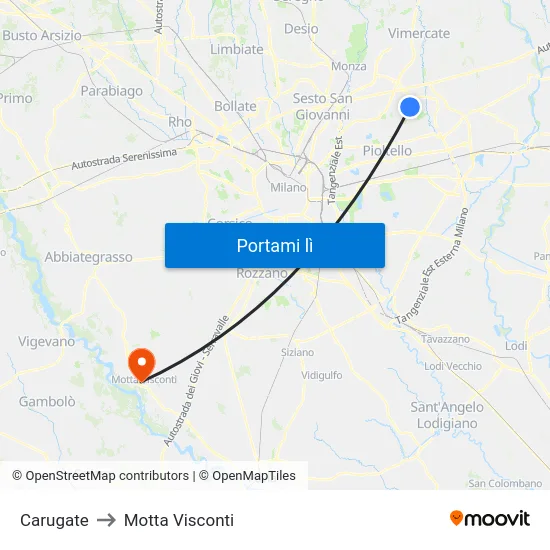 Carugate to Motta Visconti map