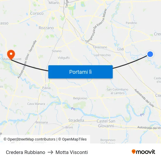 Credera Rubbiano to Motta Visconti map