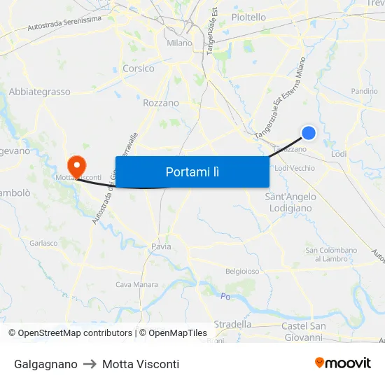 Galgagnano to Motta Visconti map