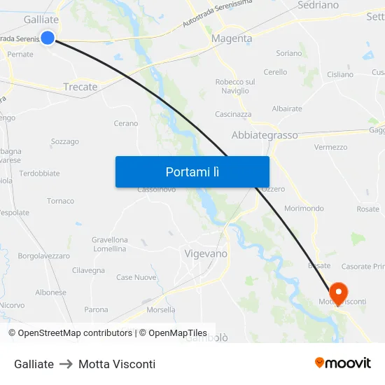 Galliate to Motta Visconti map