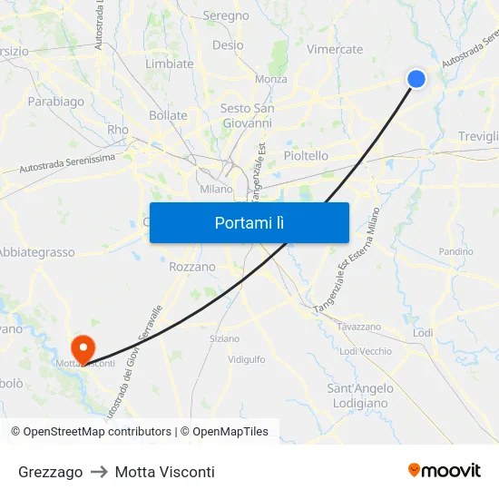 Grezzago to Motta Visconti map