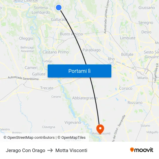 Jerago Con Orago to Motta Visconti map