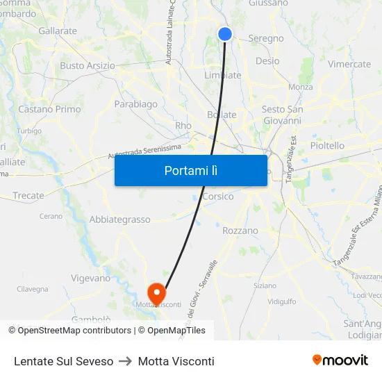 Lentate Sul Seveso to Motta Visconti map