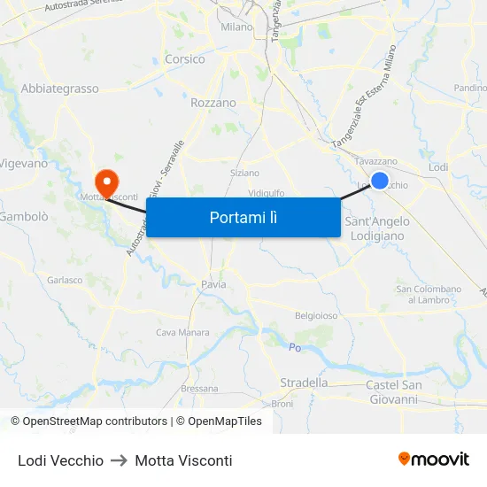 Lodi Vecchio to Motta Visconti map