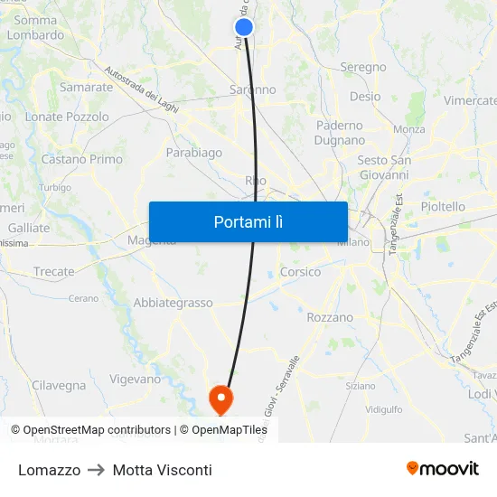 Lomazzo to Motta Visconti map
