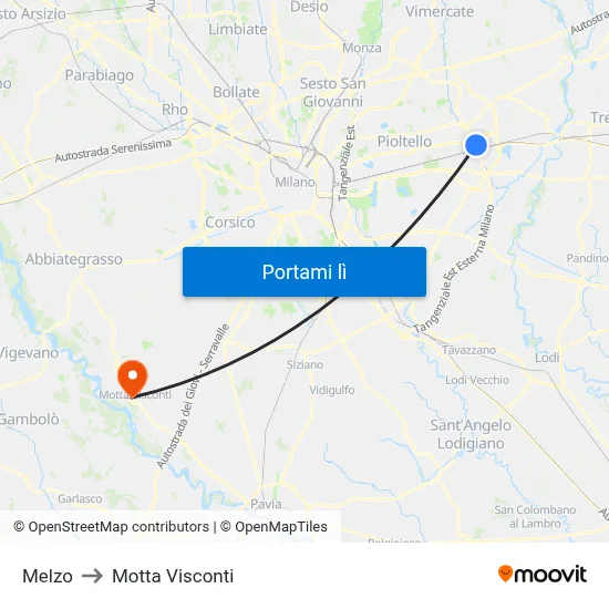 Melzo to Motta Visconti map
