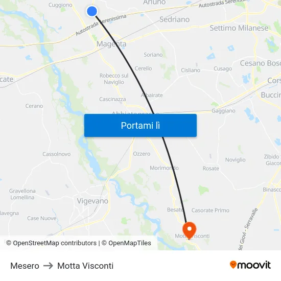 Mesero to Motta Visconti map