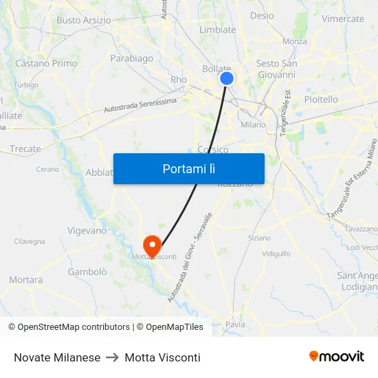 Novate Milanese to Motta Visconti map