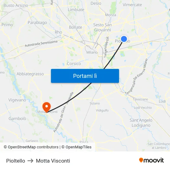Pioltello to Motta Visconti map