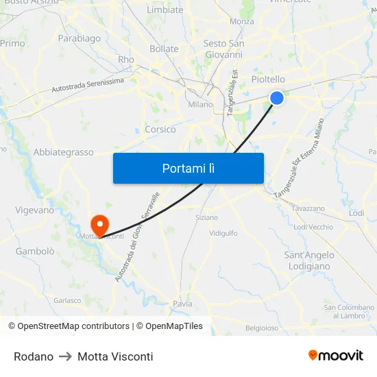 Rodano to Motta Visconti map