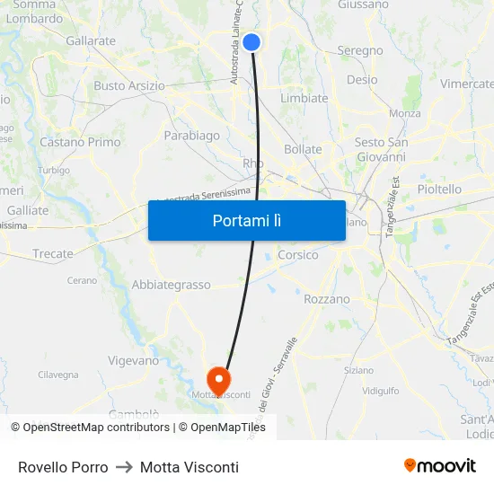Rovello Porro to Motta Visconti map