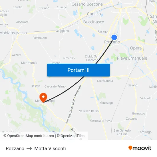 Rozzano to Motta Visconti map
