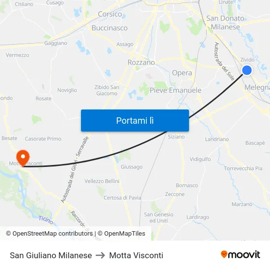 San Giuliano Milanese to Motta Visconti map