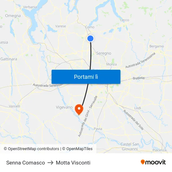 Senna Comasco to Motta Visconti map