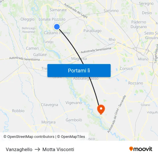 Vanzaghello to Motta Visconti map