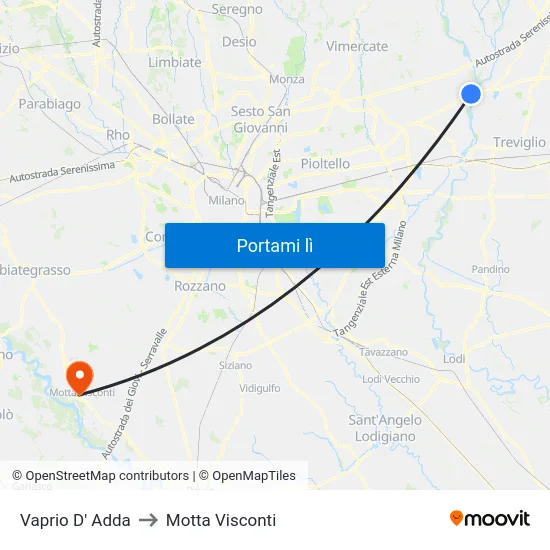 Vaprio D' Adda to Motta Visconti map
