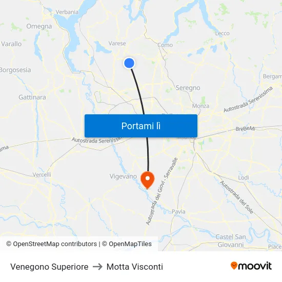Venegono Superiore to Motta Visconti map