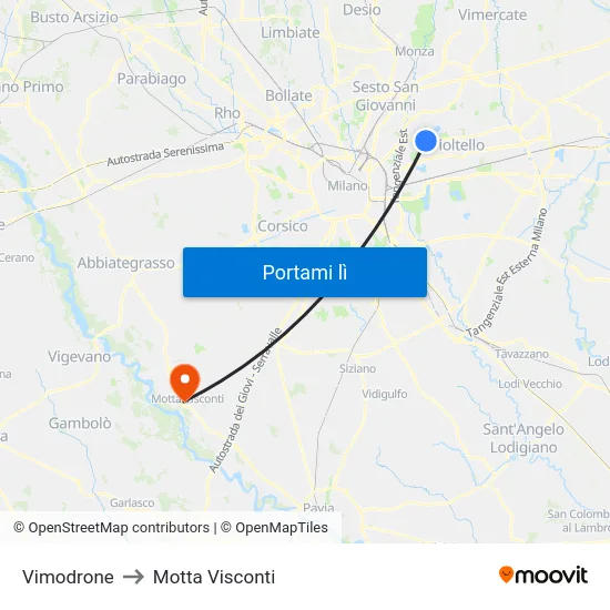 Vimodrone to Motta Visconti map