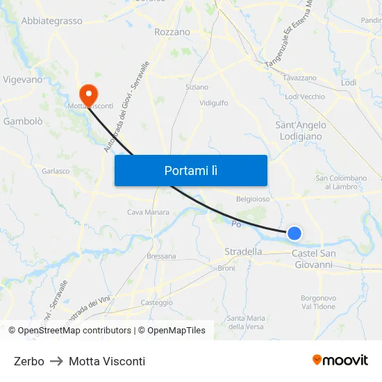 Zerbo to Motta Visconti map