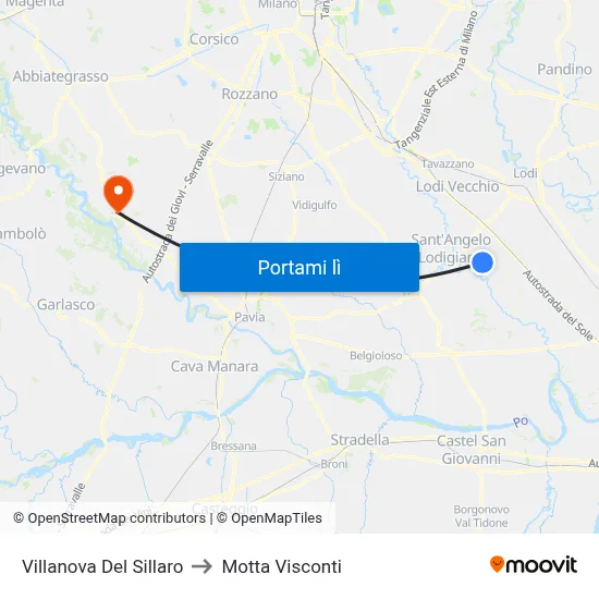 Villanova Del Sillaro to Motta Visconti map