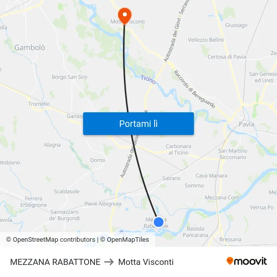 MEZZANA RABATTONE to Motta Visconti map