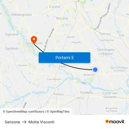 Genzone to Motta Visconti map