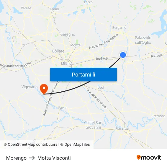 Morengo to Motta Visconti map