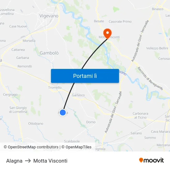 Alagna to Motta Visconti map