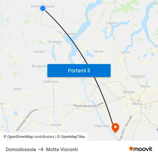 Domodossola to Motta Visconti map