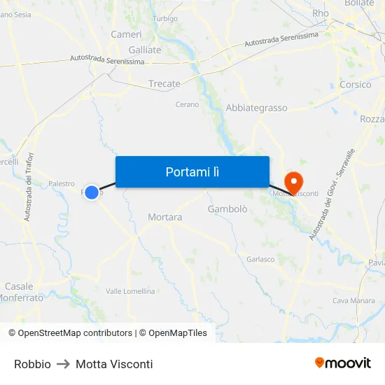 Robbio to Motta Visconti map