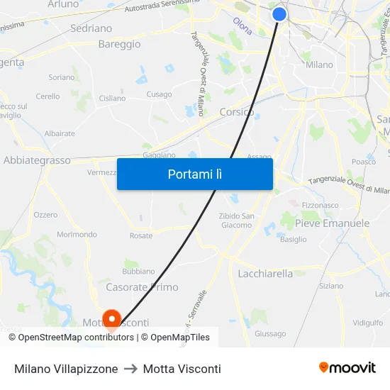 Milano Villapizzone to Motta Visconti map