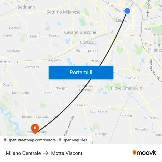 Milano Centrale to Motta Visconti map